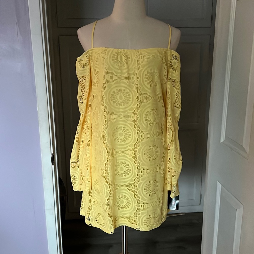 Teeze Me Yellow lace Doily Style dress with lining NWT